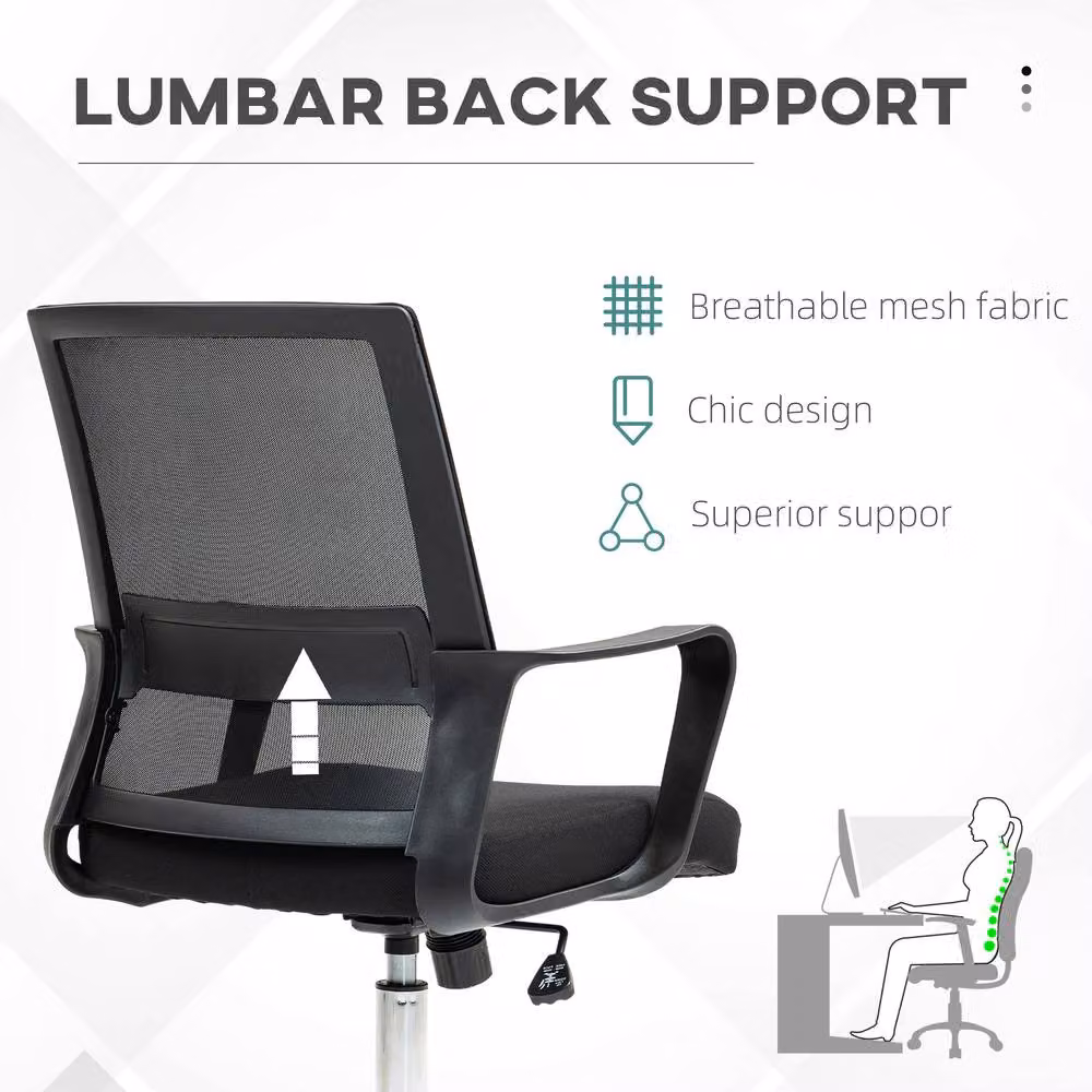 ERGOVEXA Modern Black Fabric Task Chair for Home Office with Armrests and Swivel Wheels – 5