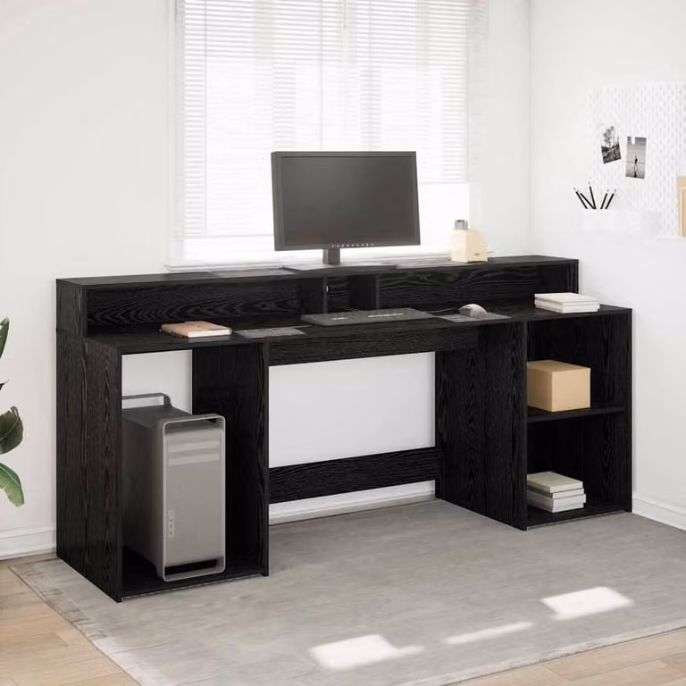 Berkfield Home Modern Computer Desk in Black Oak, W/D/H: 200 x 55 x 91 cm
