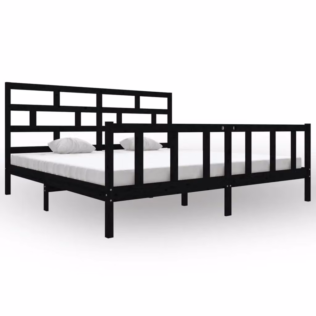 Berkfield Home Black Solid Wood Pine Bed Frame W/D/H: 200 x 200 cm – 2