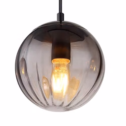 Netlighting Dallerta Bar Pendant Ceiling Light in Black with Grey Glass Shades, 4x E27, W/D/H: 120 x 17 x 80 cm – 4