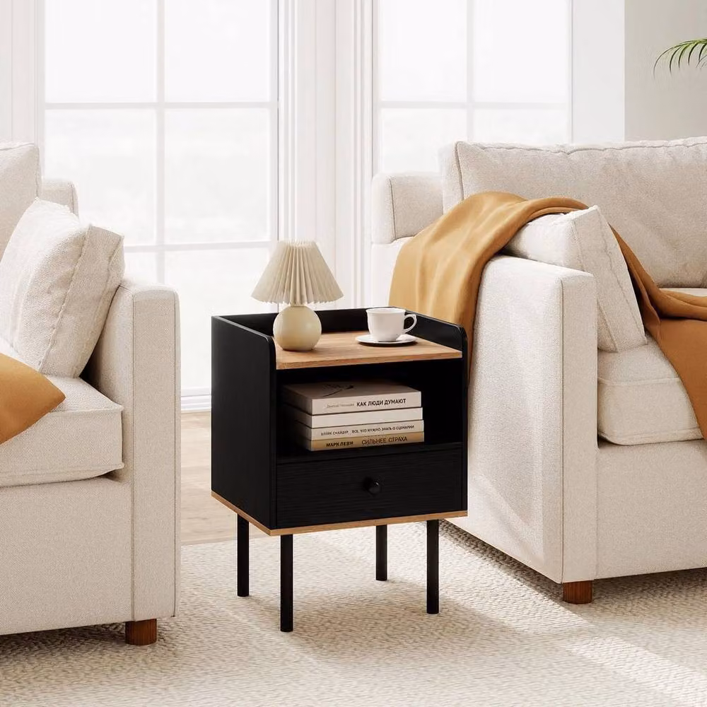 KORVIXA Modern Black Metal Compact End Table with Storage Shelf – 3