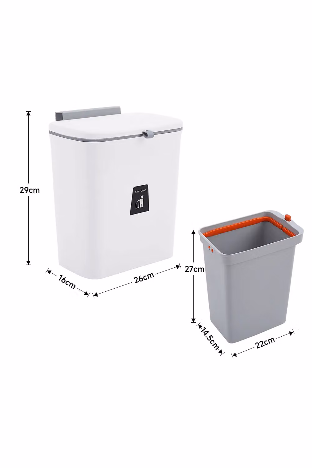 Living and Home 9L Hanging Waste Bin Cabinet Door Dustbin with Flip Lid and Odour Filter, White – 4