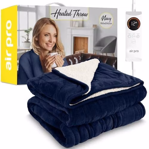 Air Pro Heated Throw Electric Blanket with Digital Controller and Timer in Blue, W/D/H: 150 x 200 cm – 1