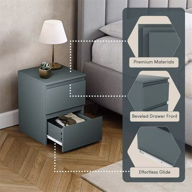 FORGEVIO 2 Drawer Bedside Chest of Drawers in Green