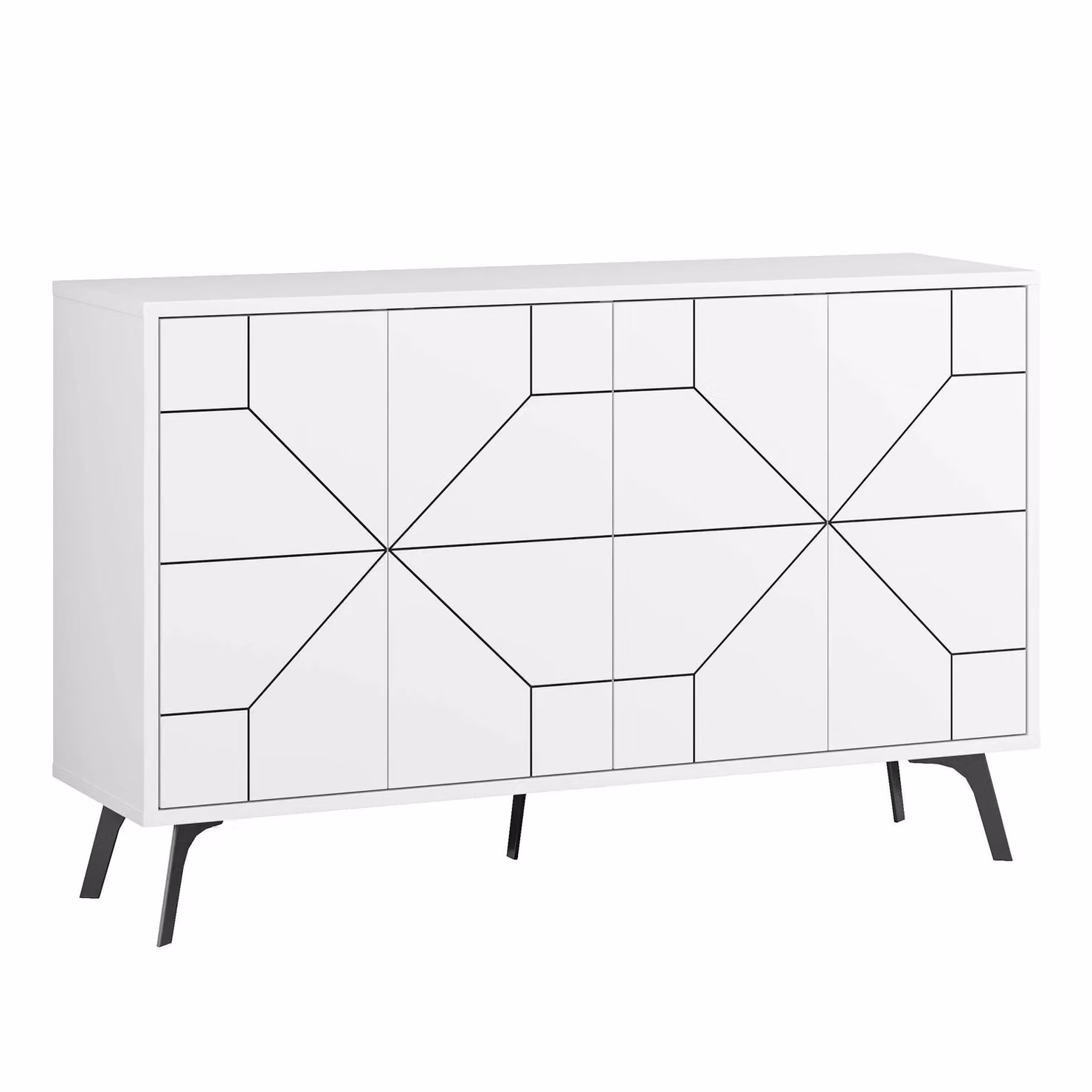 Decortie Dune Modern Four Door Sideboard in White with Metal Legs, Width: 123 cm – 2