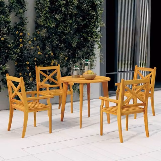 Berkfield Home 5 Piece Rustic Acacia Wood Garden Dining Set in Brown – 1