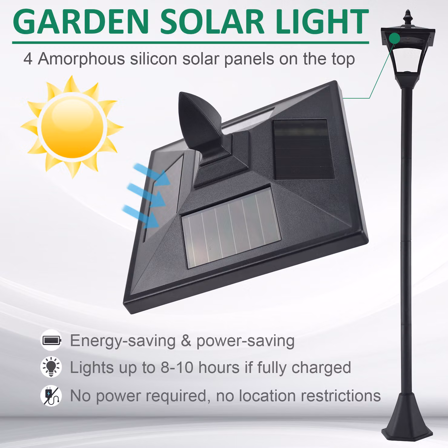 Outsunny 2 Piece Solar LED Garden Post Lamp Set, Black Dimmable Bollard Lanterns with Dusk Sensor – 3