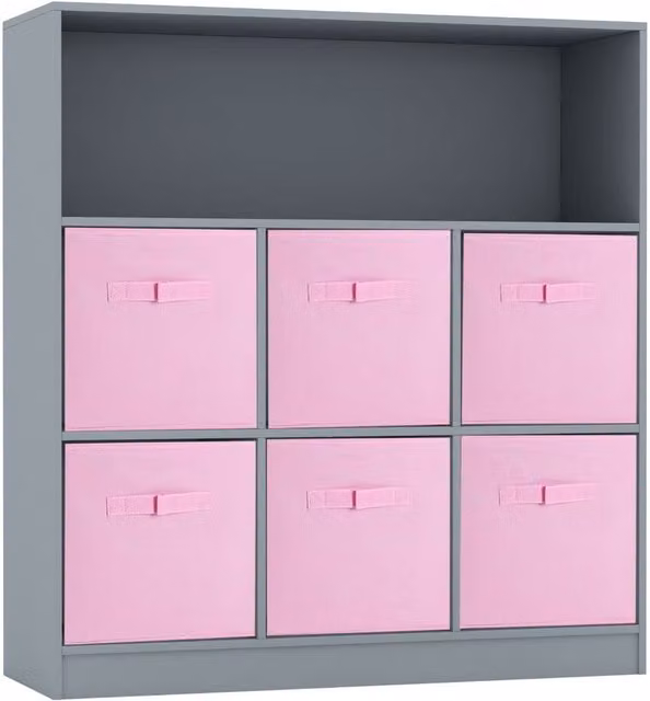 URBNLIVING Modern 7 Cube Wooden Storage Unit and Bookcase in Grey and Pink