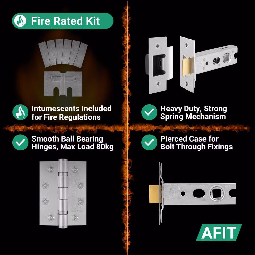 AFIT Satin Aluminium Return to Door Fire Rated Handles with 64mm Latch Hinges in Silver, W x H: 150 x 150 mm – 4