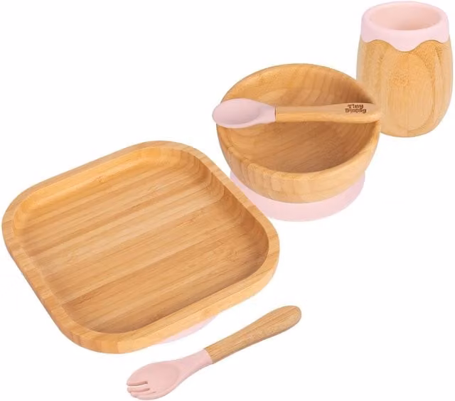Tiny Dining 5pc Bamboo and Silicone Baby Weaning Set in Pink