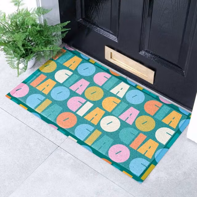 Artsy Mats Elizabeth Olwen Ciao Pattern Indoor/Outdoor Doormat in Petrol Blue, W/D: 70 x 40 cm – 1