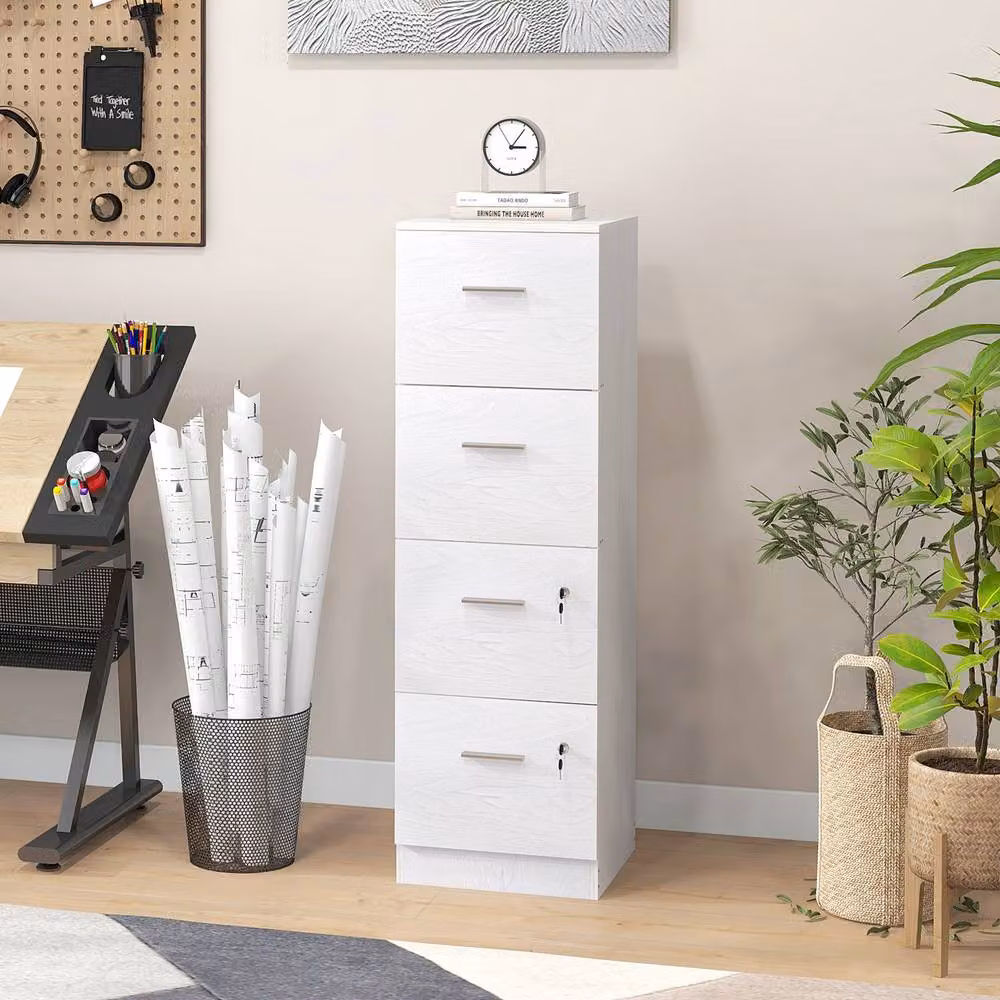 Rolipo Lockable 4-Drawer Filing Cabinet in White – 2
