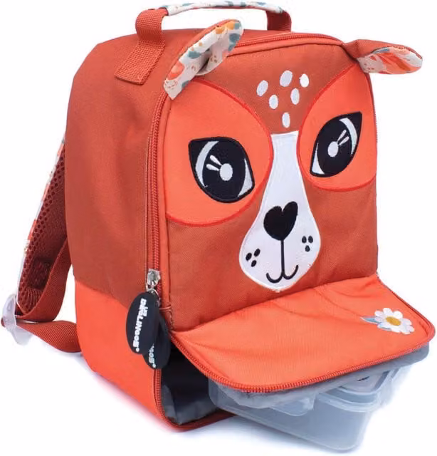 Les Deglingos Insulated Picnic Lunch Bag with Compartments and Box in Brown
