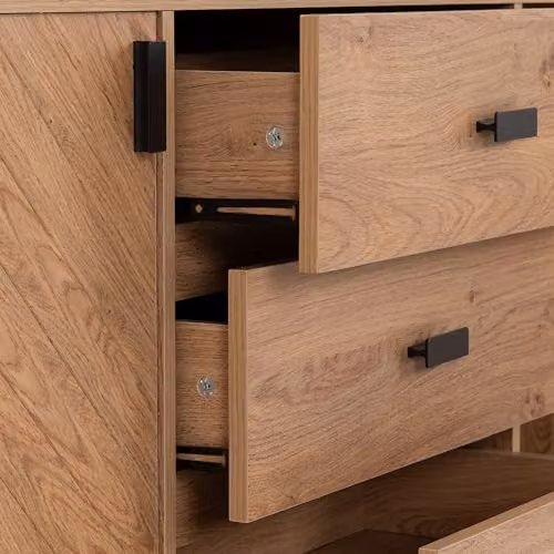 Seconique Modern 2 Door 3 Drawer Sideboard in Brown and Black – 4