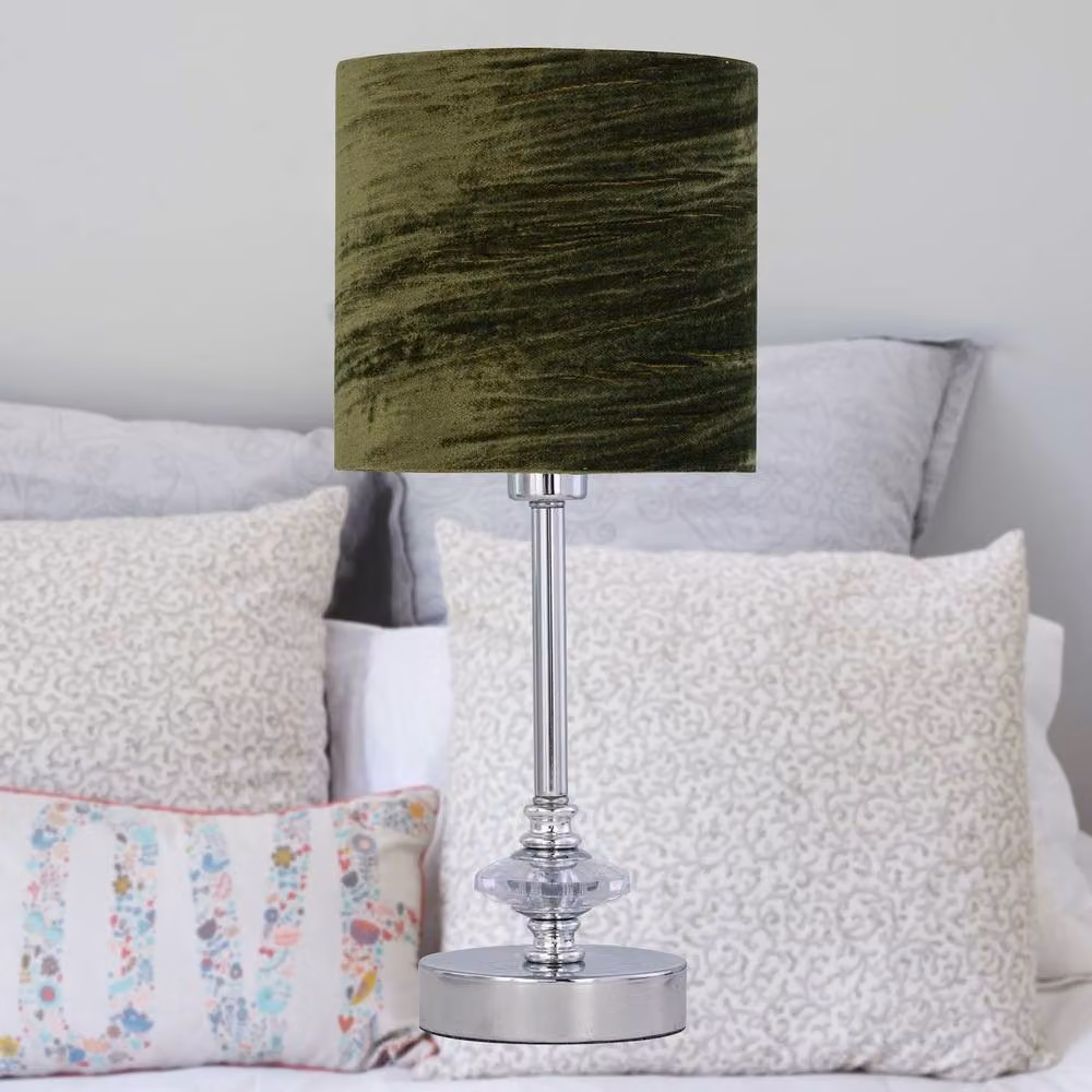 First Choice Lighting Chrome Jewelled Table Lamp with Green Crushed Velvet Shade in Silver – 2