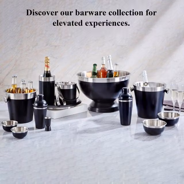 Buckingham Hammered Stainless Steel Champagne and Wine Cooler Punch Bowl and Ice Bucket, 17.5 l, Black, Diameter: 40 cm