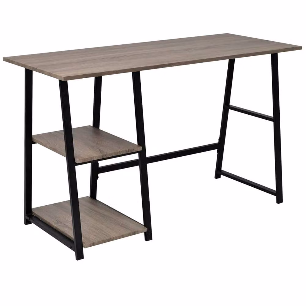 Berkfield Home Industrial Computer Desk with 2 Shelves in Grey and Oak – 2