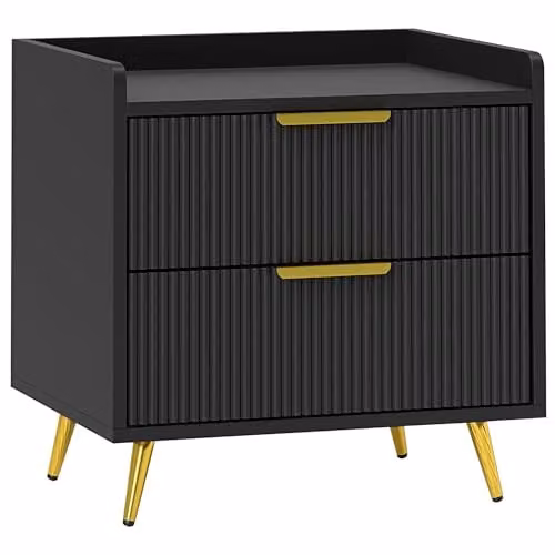 HOMCOM Modern Bedside Table with 2 Drawers and Metal Legs in Black and Gold, W: 40 cm, D: 40 cm, H: 50 cm – 1