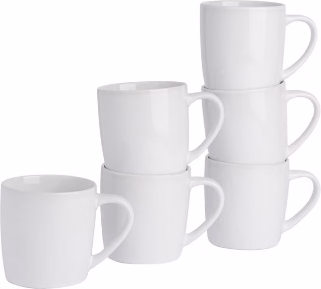 Argon Tableware Set of 6 White Stoneware Coffee Mugs, 350ml