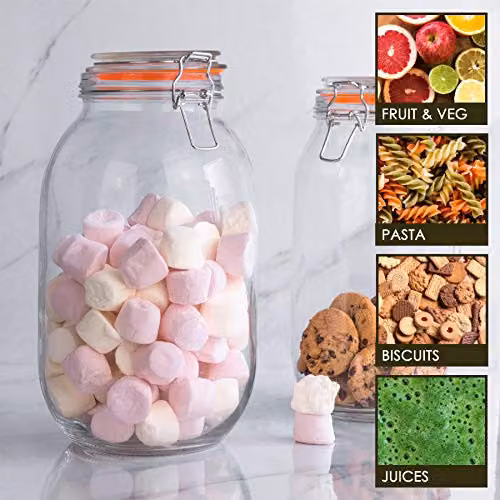 Argon Tableware Transparent Glass Storage Jar with Leakproof Stainless Steel Clip Lid, 3 l – 2
