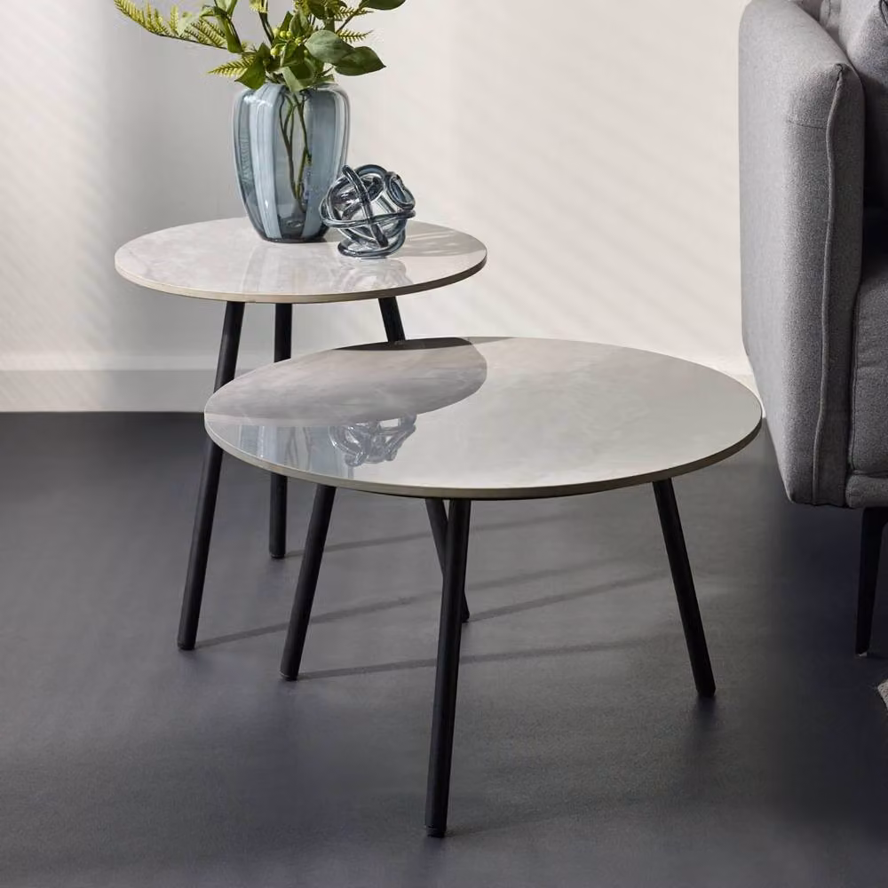 Cheshire Ardmore Set of 2 Modern Round Metal Side Tables in Grey and Multicolour – 2