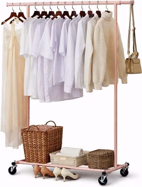 House of Home Heavy Duty Pink Metal Clothes Rail with Adjustable Width and Height, W/D/H: 160 x 45 x 132 cm – 1