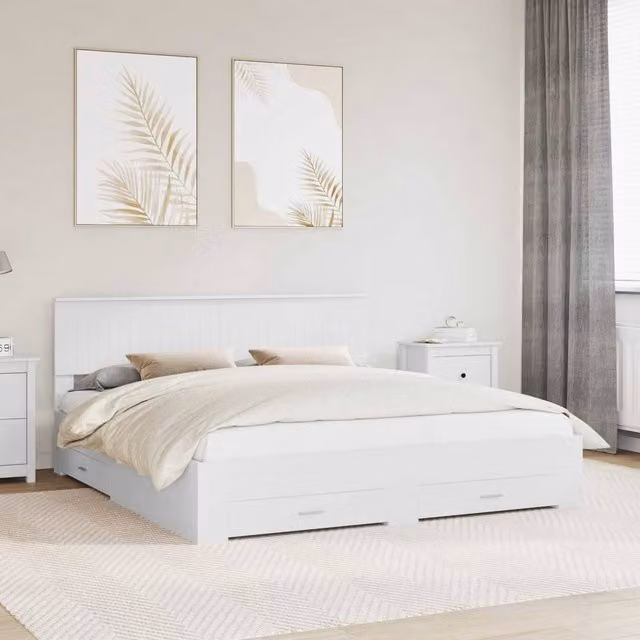 Berkfield Home Modern Bed Frame with Drawers in White, Engineered Wood, W/D/H: 180 x 200 cm