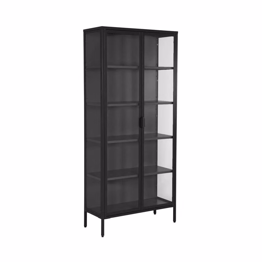 sweeek Industrial Sideboard and China Cabinet with 2 Doors in Black Steel and Tempered Glass, W/D/H: 180 x 35 x 80 cm – 2