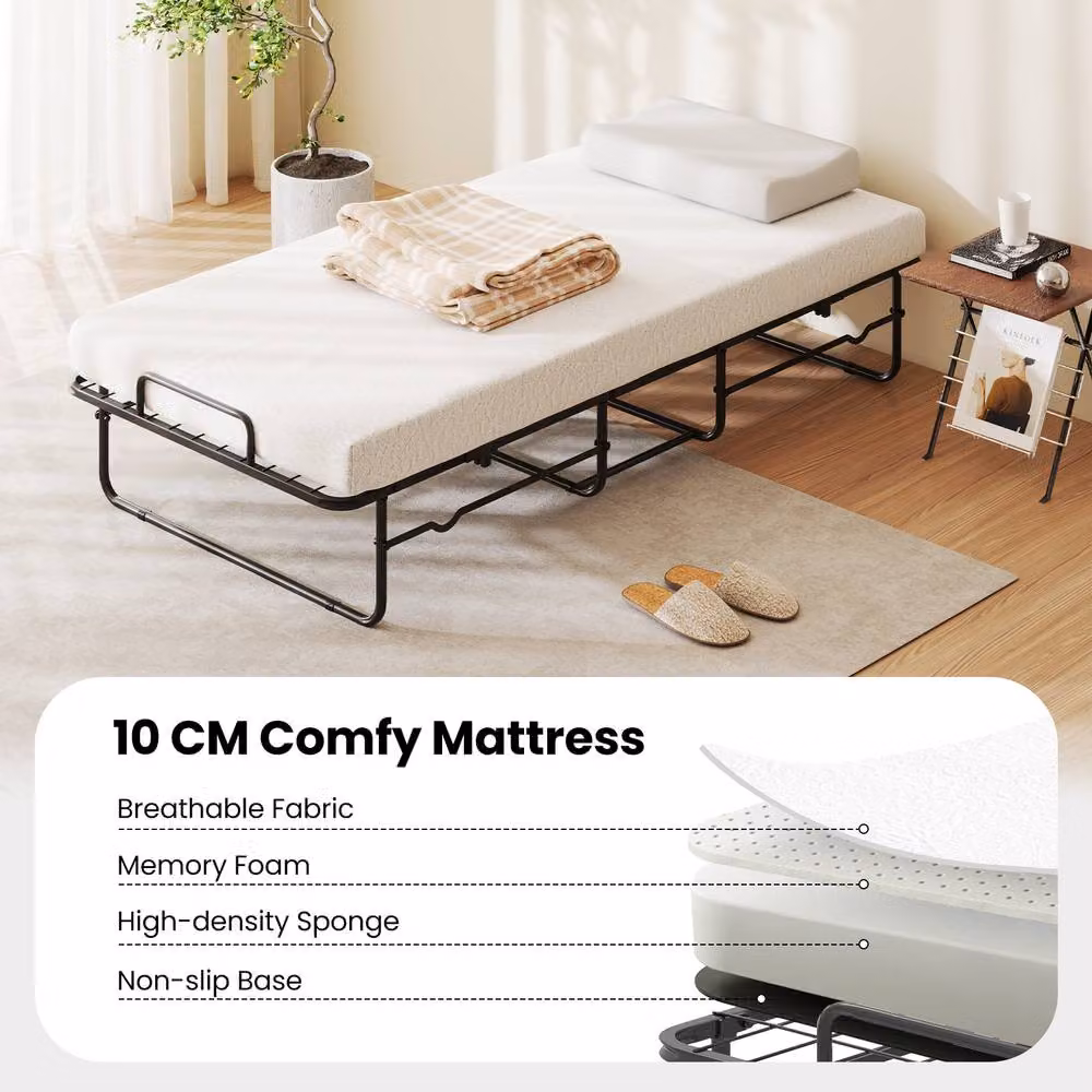 Costway Single Size Folding Rollaway Guest Bed with White Memory Foam Mattress – 4