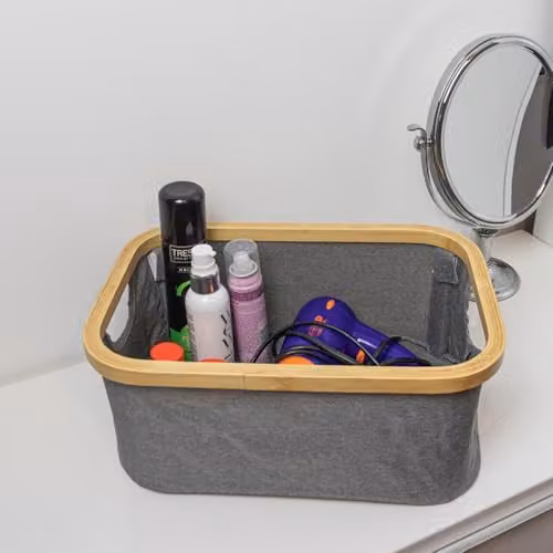JVL Bambanio Foldable Bamboo Storage Basket with Handles, Grey, 26L – 5