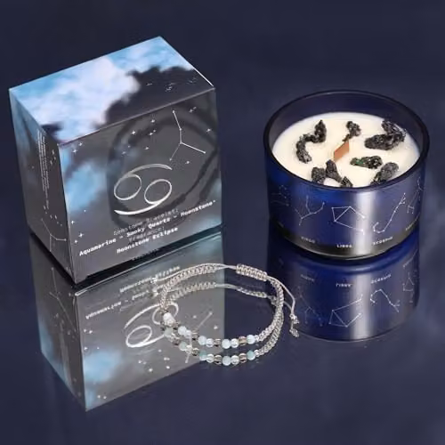 Serenityy Cancer Zodiac Crystal Candle with Gemstone Bracelet in Blue – 3