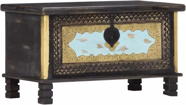 Berkfield Home Black Solid Mango Wood Storage Chest W/D/H: 80 x 40 x 45 cm