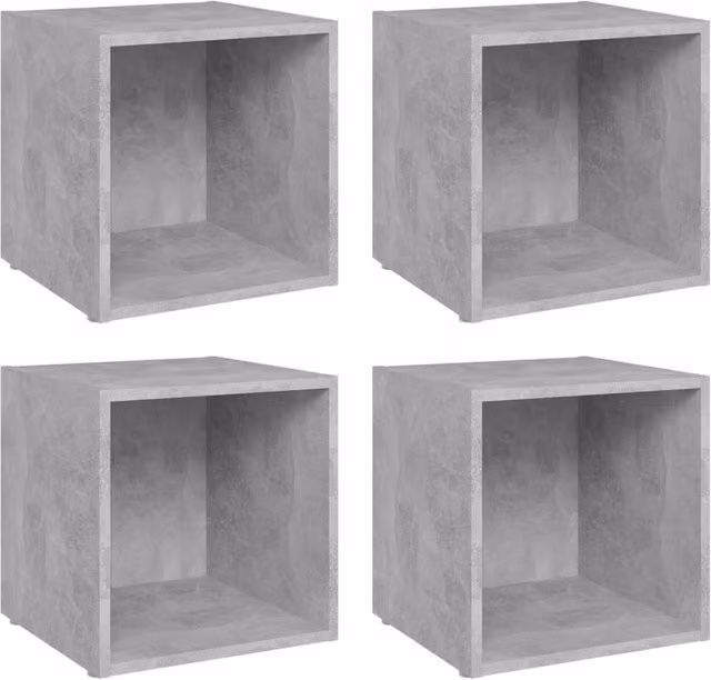 Berkfield Home Set of 4 Modern TV Cabinets in Concrete Grey, MDF, W/D/H: 37 x 35 x 37 cm