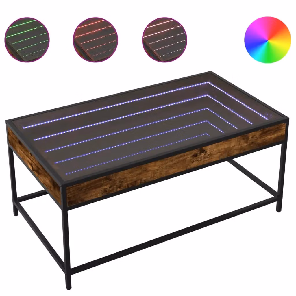 Berkfield Home Infinity LED Coffee Table in Smoked Oak Brown, W/D/H: 90 x 50 x 41 cm – 2