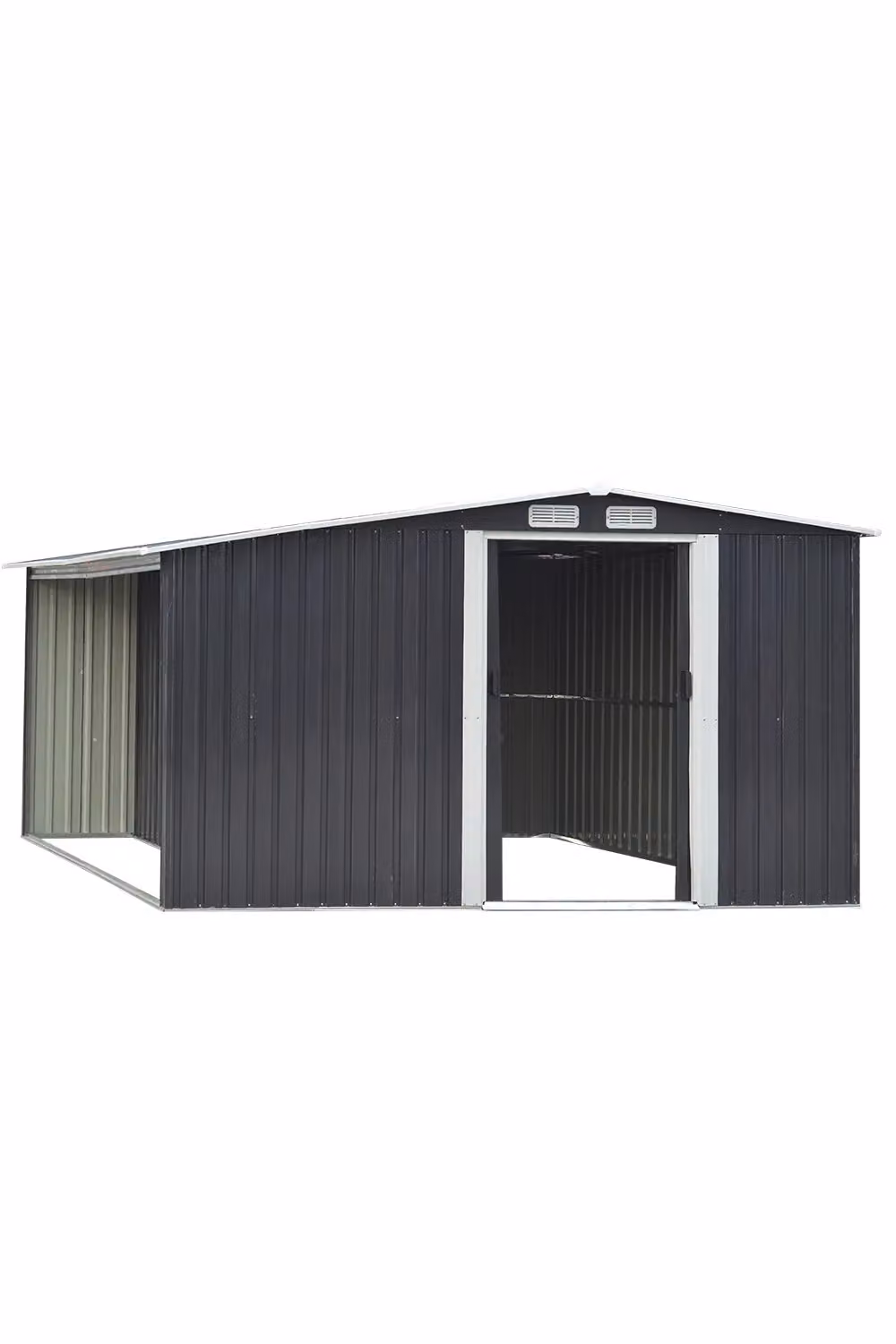 H&O Direct Metal Garden Tool Storage Shed with Log Storage in Black – 2