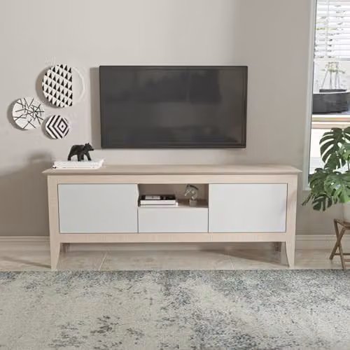 Decorotika Verde Modern TV Stand in Beige and White, W: 150 cm, H: 59 cm, D: 35 cm – 1