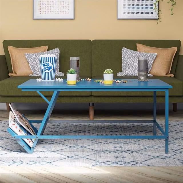 Novogratz Regal Mid-Century Rectangular Coffee Table in Walnut and Blue