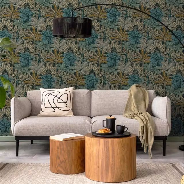 Superfresco Easy Intrigue Trees Botanical Floral Wallpaper in Midnight Blue and Multicolour