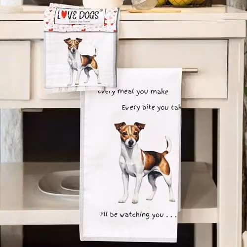 Animal Crackers Jack Russell Terrier Cotton Tea Towel in White and Grey, 66 cm – 4