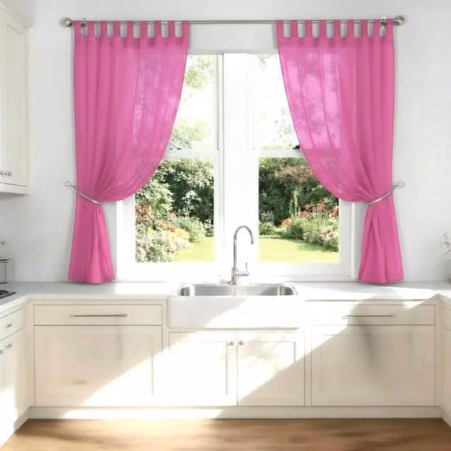 Luxury Living Cerise Voile Tab Top Sheer Curtain Pair with Crystal Tie Backs, Width: 145 cm, Drop: 137 cm – 1