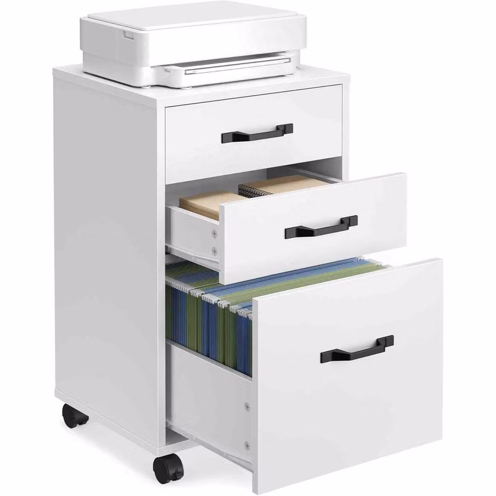 The Bazaarist Mobile File Cabinet with 3 Drawers, Hanging Rails and Lock, White – 2