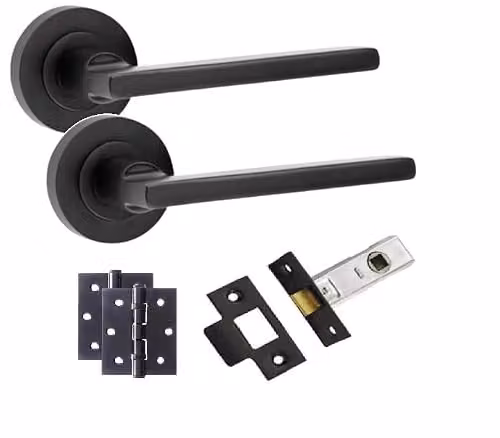 Golden Grace Leon Door Handle Set with Hinges and 64mm Latch in Matt Black