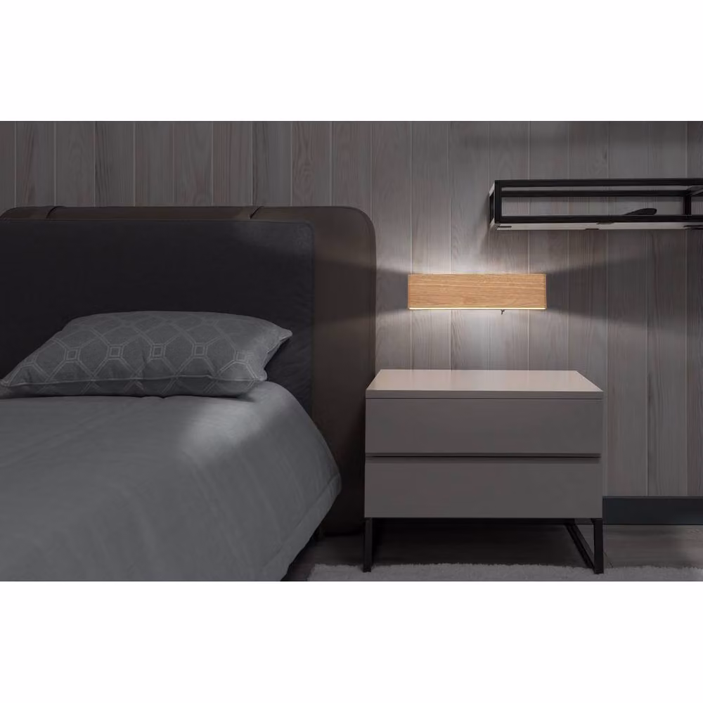 Netlighting Siegfried LED Wall Reading Light in Brown and White Wood Effect, Diameter: 29.5 cm – 5