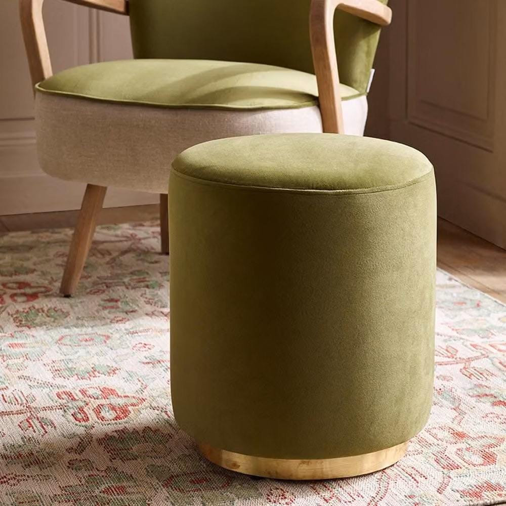 Atkin & Thyme Carnaby Cylindrical Footstool in Apple Green Velvet