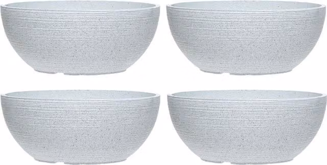 Simpa Grooved Speckle Bowl Plastic Planters, Set of 2, White, H 13 cm x Dia 35 cm