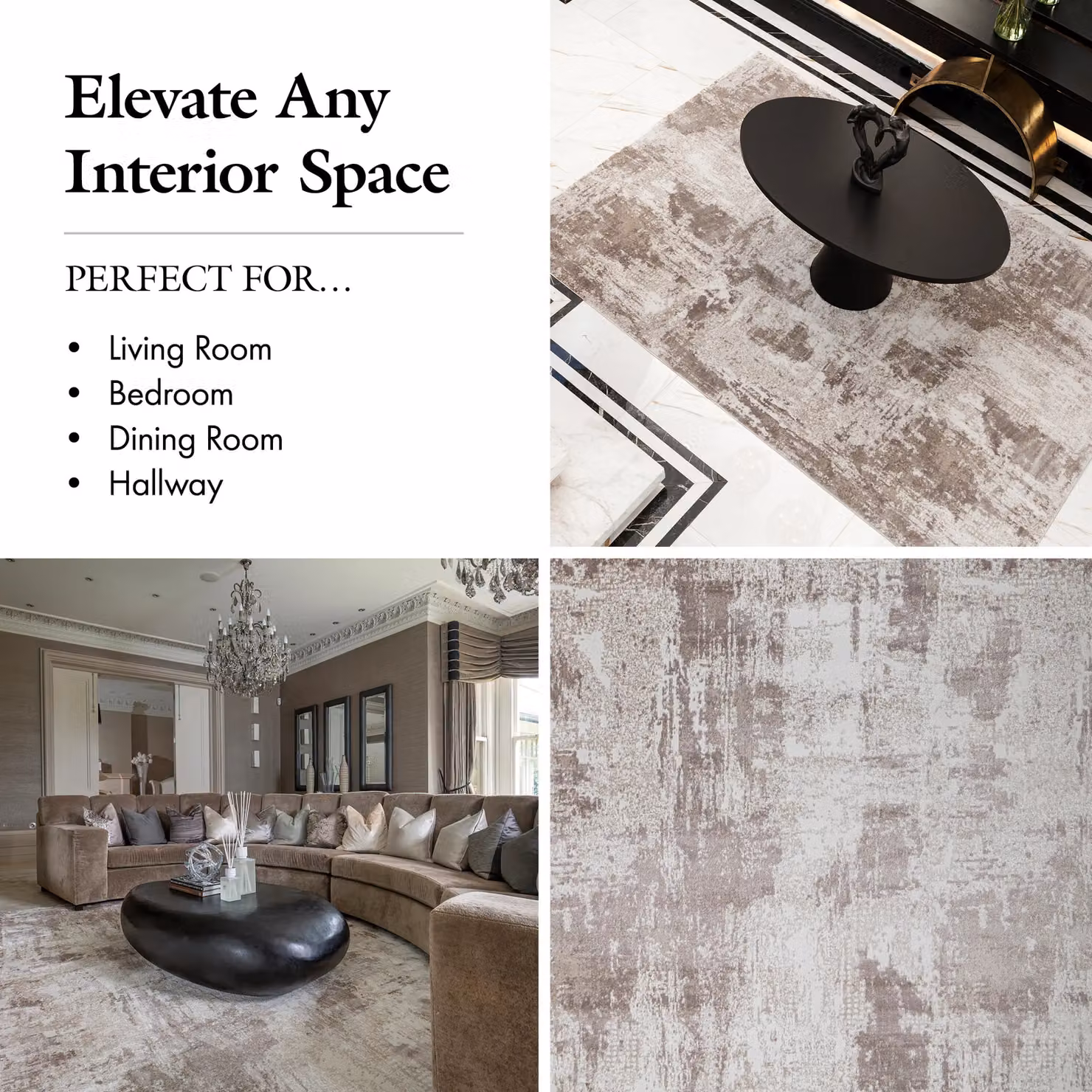 London Rug Company Ellie Modern Abstract Short Pile Rug in Brown, White and Grey, W: 160 cm, D: 230 cm – 4