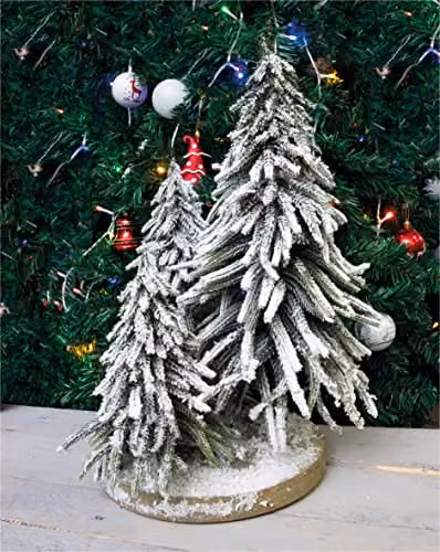 Netagon Decorative Snow Topped Mini Christmas Tree Display on Plinth in Green, Tabletop Set of 3 Trees – 6