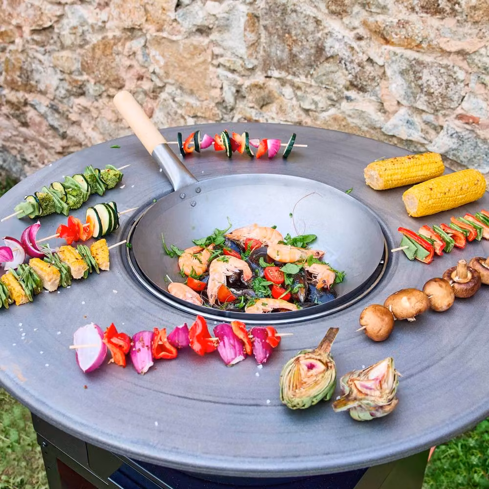 sweeek Black Steel and Cast Iron Fire Bowl Brazer Barbecue with Cooking Grid and Wood Storage, Diameter: 81.5 cm – 4