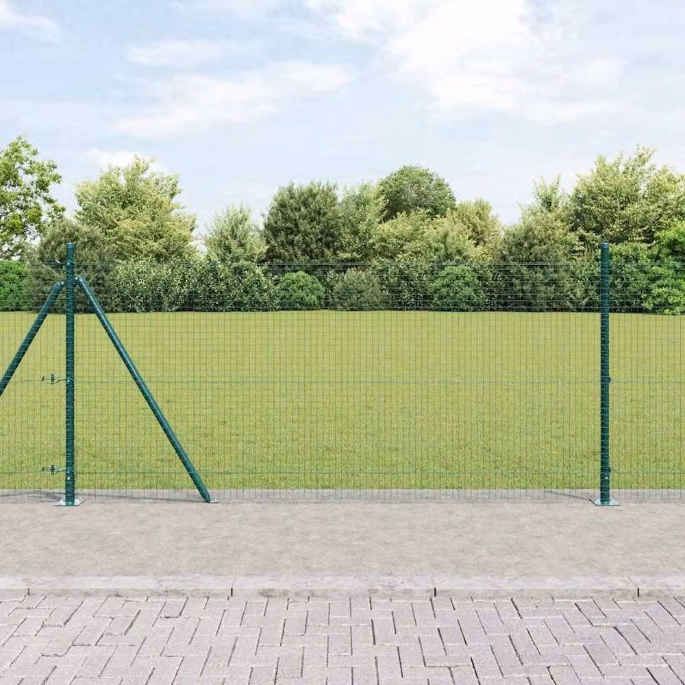 Berkfield Home Green Steel Welded Wire Fence with 13 Flanged Posts, 0.8 x 50 m – 1