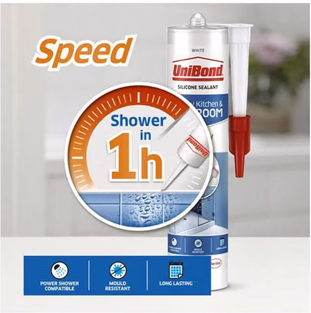 Unibond Speed Seal Waterproof Silicone Sealant, 300 ml, White/Transparent – 2